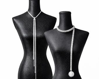 Silver Lariat Necklace Set, Long Y & Ball Bundle,Trinny necklace