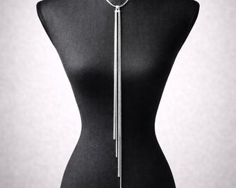 Silver Lariat Necklace – Worn by Trinny Woodall, Handcrafted Statement Jewelry, customized sizes