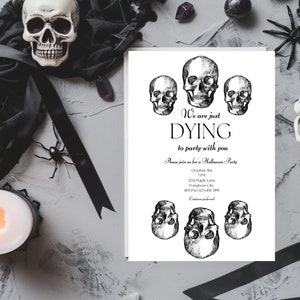 Vintage Halloween Invitation Template Bundle, Modern Halloween Invite, Printable Adult Halloween Party, Editable Instant Digital Download