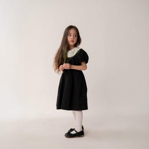 Marineblauwe Peter Pan-jurk met kraag voor meisjes, terug naar school-jurk, herfst, vintage, cadeau voor dochter