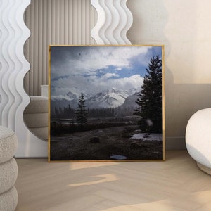 Canadian Rockies Print, Snowy Mountains Print, Rustic Christmas Decor, Vintage Winter, Banff Wall Art, Mountain Wall Art, Large Square Print