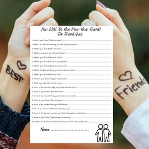 Friendship Trivia Quiz Game: Fun Printable Party Game (PDF)