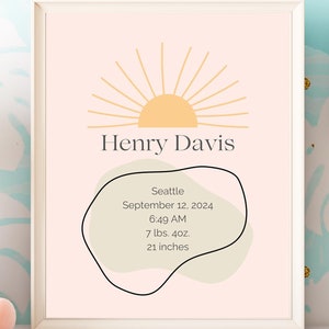 Newborn Birth Announcement Sign, Newborn Birth Information Sign, Editable Baby Stats Board, Personalized Nursery Decor, Baby Announcement