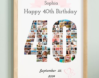 40歳の誕生日フォトコラージュ：パーソナライズされた数字のギフト（Canvaテンプレート）