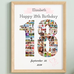 18th Birthday Photo Collage Template | Personalized 18th Birthday Gift | Number 18 Printable | Custom 18th Birthday | Canva Frame Template