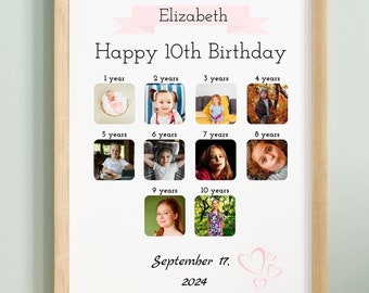 10th Birthday Photo Collage Template: Custom Printable Gift (Canva Editable)
