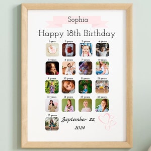 18th Birthday Photo Collage Template | Personalized 18th Birthday Gift | Editable Number 18 Printable | Custom 18th Birthday |Canva Template
