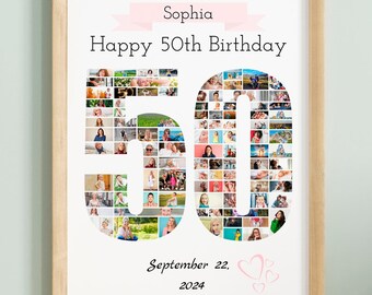 Personalized 50th Birthday Photo Collage: Printable Canva Template