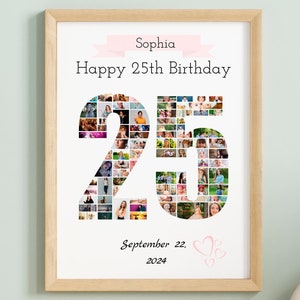 Collage de fotos para 25 cumpleaños: Números personalizados imprimibles (plantilla de Canva)