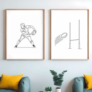 Rugby Player Wall Art Set, Minimalist Sports Prints, Digital Rugby Artwork, Modern Rugby Decor, Printable Athlete Art, Line Art, Set of 2