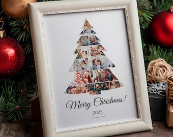 Editable Family Christmas Photo Collage Template, Holiday Memory Board, Annual Year in Review Poster, Custom Picture Sign, Canva