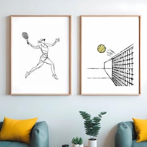Set of 2 Minimalist Tennis Wall Art Prints, Minimalist Tennis Prints Boys Bedroom Decor, Kids Bedroom Tennis Decor, Girls Room Tennis Art