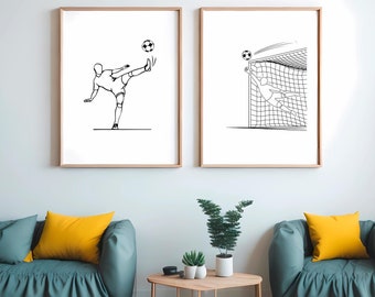 Soccer Player Line Art, Football Wall Decor, Sports Athlete Poster