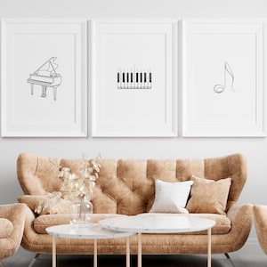 Minimalist Piano Music Note Prints: Elegant Home Studio Decor (Set of 3 Digital Downloads)