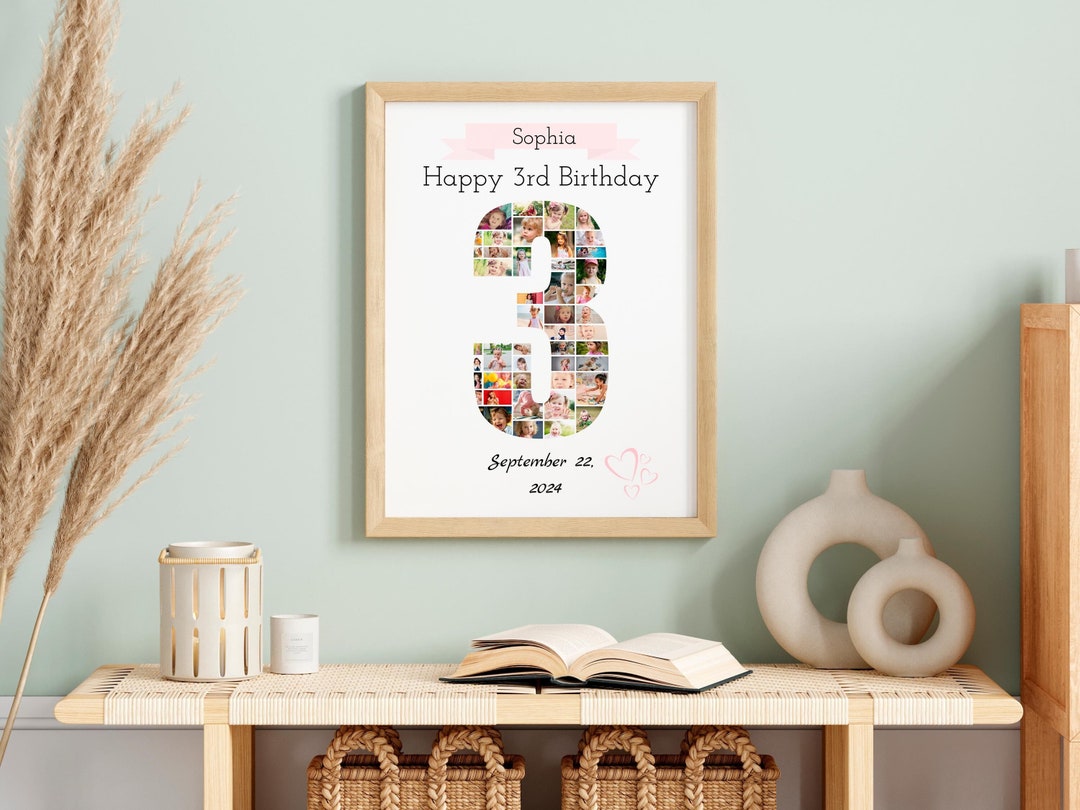 Personalized 3rd Birthday Photo Collage Template: Custom Number 3 Printable Gift, Editable Birthday Poster Design, Editable Canva Template - Etsy Japan