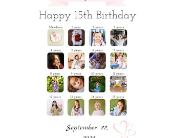 Personalized 15th Birthday Photo Collage: Keepsake Gift (Canva Template)