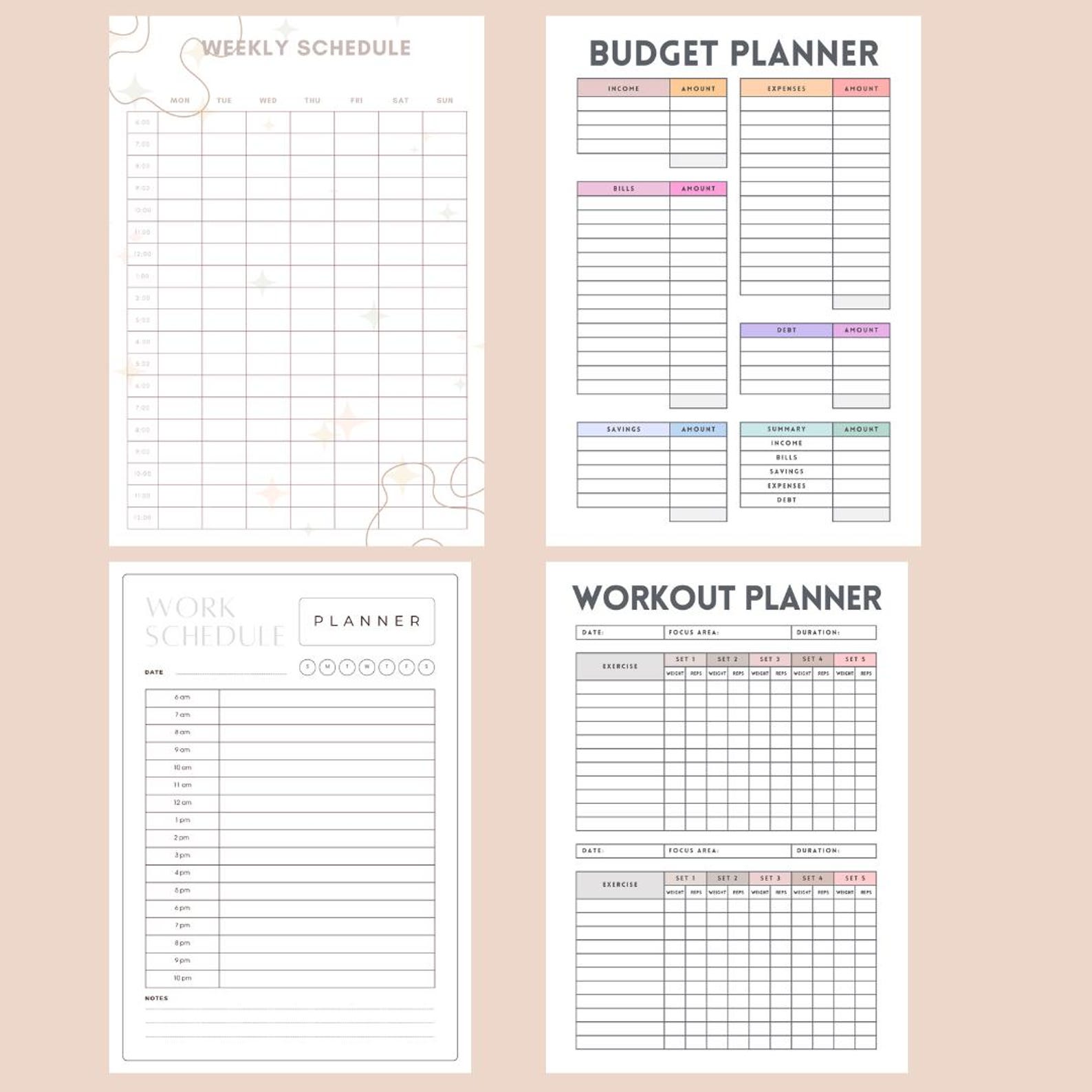 Workout Planner Budget Planner Weekly Schedule Work Schedule iPad