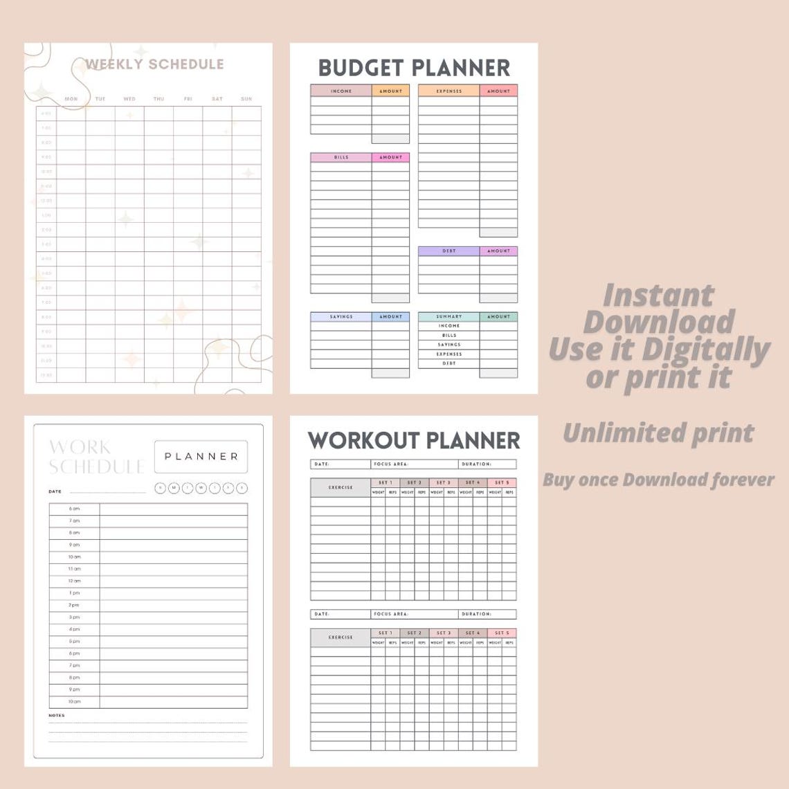 Workout Planner Budget Planner Weekly Schedule Work Schedule iPad