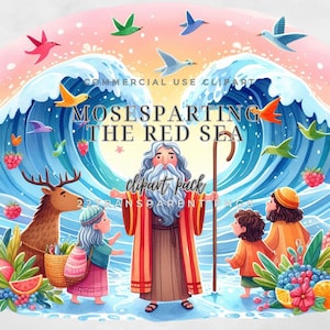 Mozes scheidt de rode zee clipart| Christelijke aquarel clipart | Digitale kunst zondagsschool| oude testament clipart| religieuze clipart