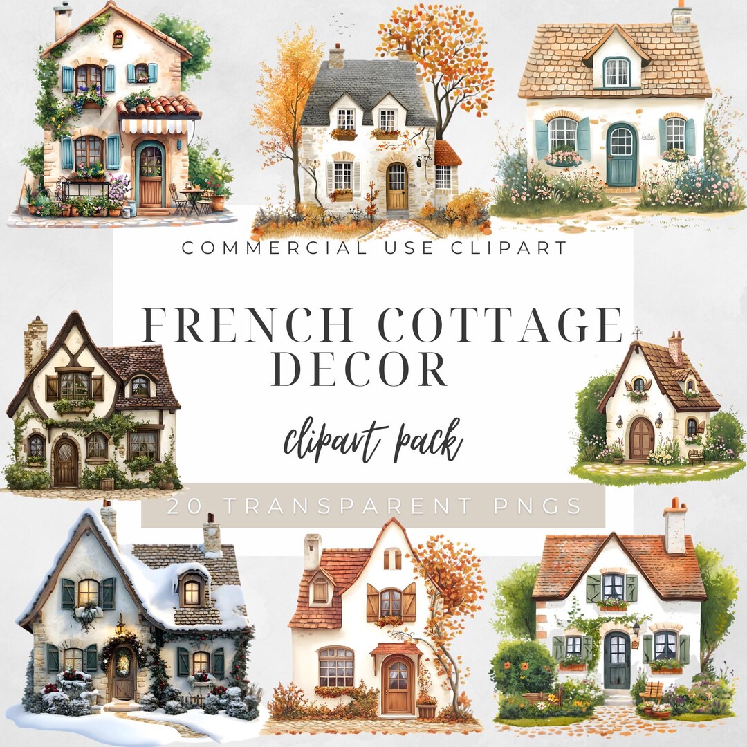 French Cottage Clipart Bundle| 20 Seasonal House Pngs( Spring, Summer ...