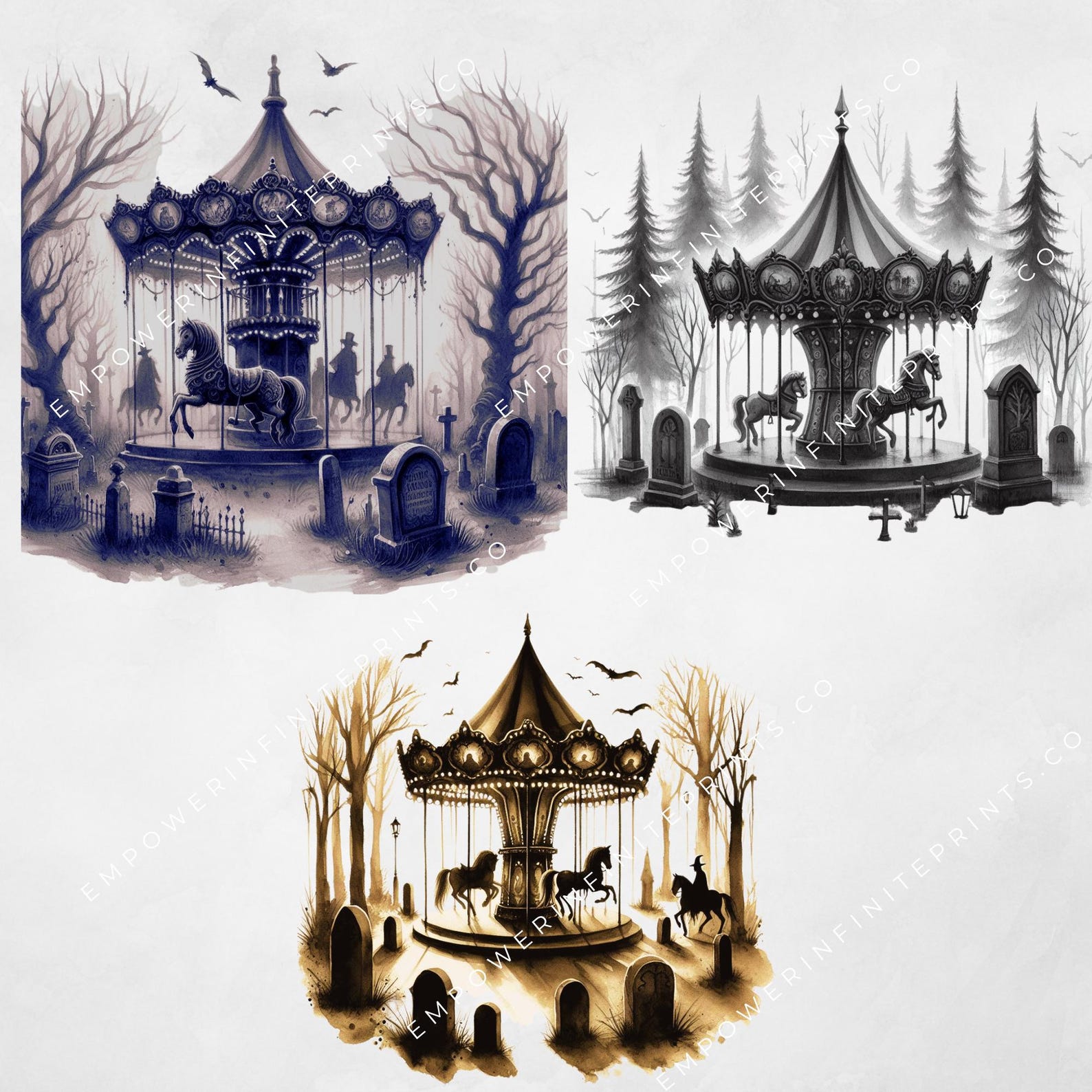 Haunted Carousel Clipart: Gothic Graveyard PNG Digital Art - Etsy