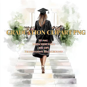 Realistische Abschlussfeier PNG | Handgemalte graduierte Clipart | Aquarell Graduierung Clipart | Mütze, Kleid, Diploma Art| Pastell Graduierung Clipart