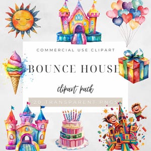 Bounce house clipart bundle| 20 Pngs Birthday Party Clipart| watercolor Bouncy Castle| colorful party Graphics Kids Birthday |watercolor png