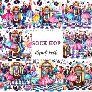 Sock Hop Clipart: 1950s Rock n Roll Graphics (JPG Pack)