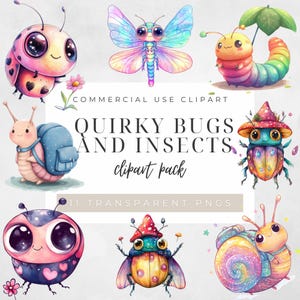 Ensemble de cliparts PNG avec des insectes insolites | Papillons de nuit, escargots et insectes mignons| Éléments d'insectes fantaisistes| Fond transparent Bugs Fantasy | Sublimation artisanale