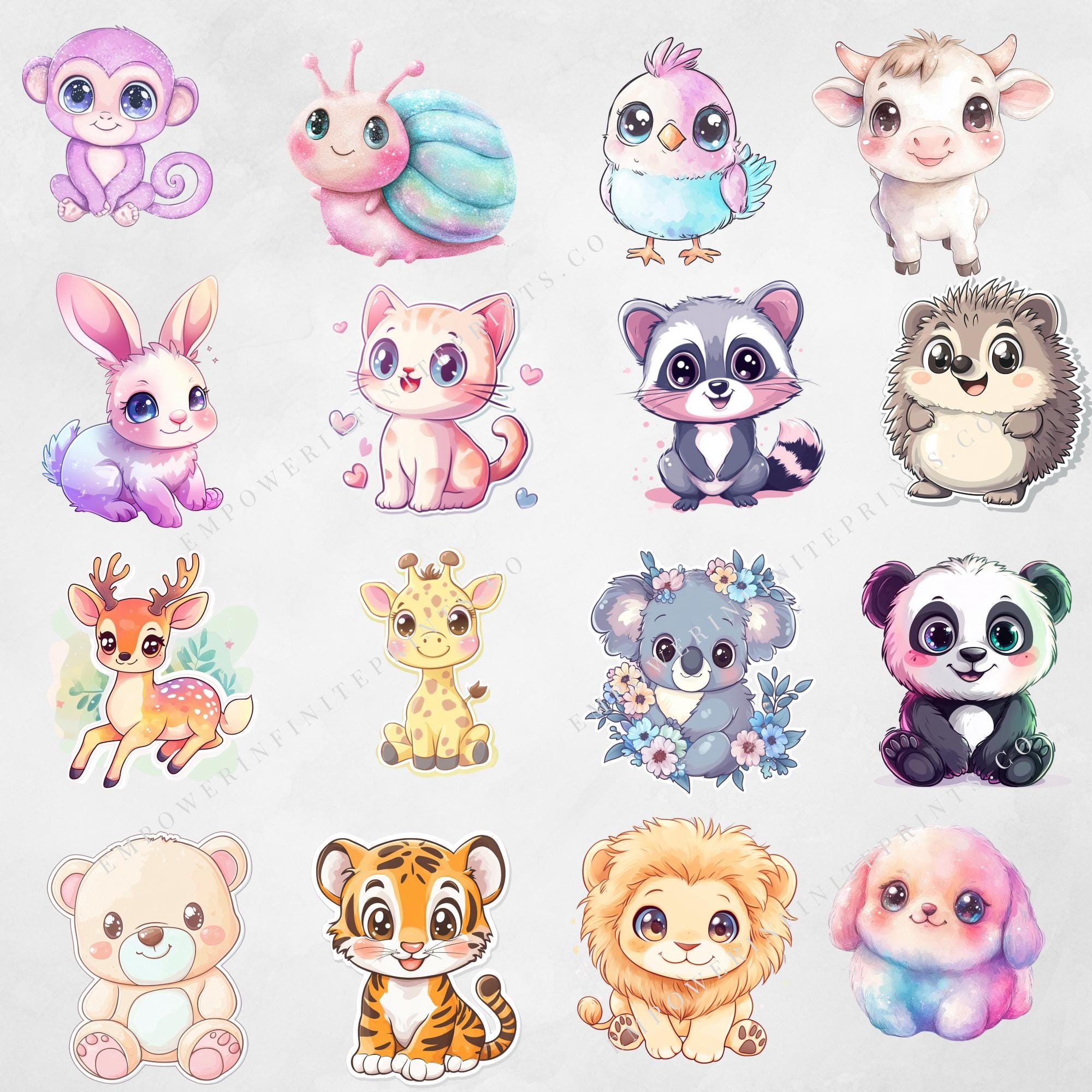 Kawaii Pastel Animals Clipart | Cute PNG Bundle (digital Download) - Etsy