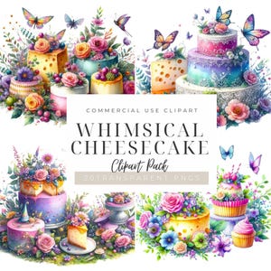 Käsekuchen Tag Fee Kunstdruck |Cottage Kern Dessert Wanddekoration| Blumen Fantasie Illustration|Fee Gartentorte Blumenschmetterlinge