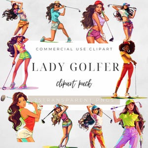 Pacote de Cliparts de Jogadora de Golfe | Jogadora de Golfe PNG | Sublimação de Mulher Golfista | Clip Art de Garota Esportiva | Uso Comercial | Arte de Golfe | Mulher Esportiva