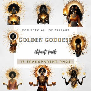 Golden Goddess Clipart | Ethereal Divine Feminine Woman PNG | Celestial Sun Goddess Art | Spiritual High Priestess | Digital Download