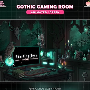 Écrans de diffusion animés de style gothique vert pour salle de jeux | Superposition gothique Twitch | Écrans Twitch à thème sombre pour streamer