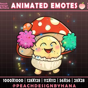 Emote animata di funghi carini che tifano per Twitch, YouTube, Discord, Emote divertente, Emote carina per Twitch, Emote GIF, Emote autunnale per Twitch