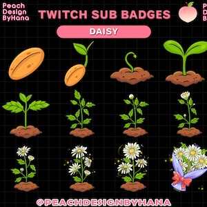 12x Daisy Blomming Sub Badges for Twitch, YouTube, Discord - Donated Badges for Stream - Lovely Flower Badges - Flower Sub Badges |