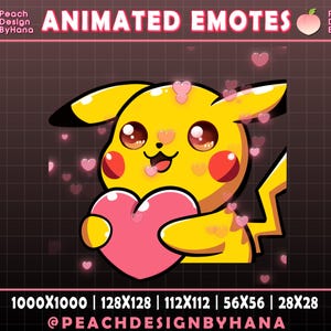 Animated Pikachu Loves Emote for Twitch, YouTube, Discord, Valentine Pikachu Emote, Pikachu Streaming Assets, Heart Twitch Emotes