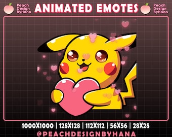 Emote animado de Pikachu "Amor" para Twitch, YouTube, Discord, Emote de Pikachu de San Valentín, Recursos de streaming de Pikachu, Emotes de corazón para Twitch