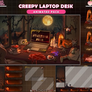 Animated Halloween Twitch Overlay: Creepy Desk Stream Screen