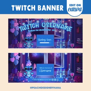Twitch Banner - Stitch Banner for Twitch - Blue Twitch Stream Banner - Lo-fi Gaming Room Stream Header Banner - Lo-fi Stitch Twitch Banner