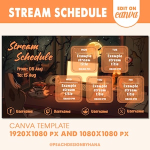 Stream Schedule - Spooky Desk With Laptop | Twitch Streaming Schedule | Halloween Stream Schedule Overlay | Canva Template | Canva Schedule