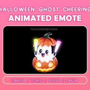 Twitch、YouTube、Discord用のハロウィンゴースト応援アニメーションエモート、ハロウィン用カボチャエモート、面白いエモート、応援エモート、GIFエモート