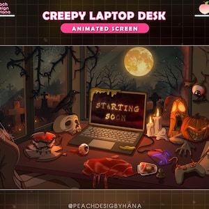 Animated Halloween Stream Screen: Spooky Desk Overlay for Twitch