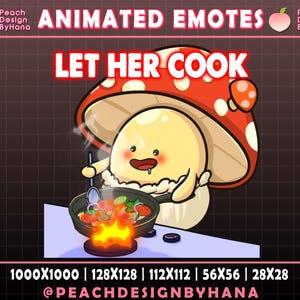 Animated Cute Mushroom Emote for Twitch, YouTube, Discord, Let Her Cook Animated Emote, Autumn Twitch emote, Fall Animated Emote