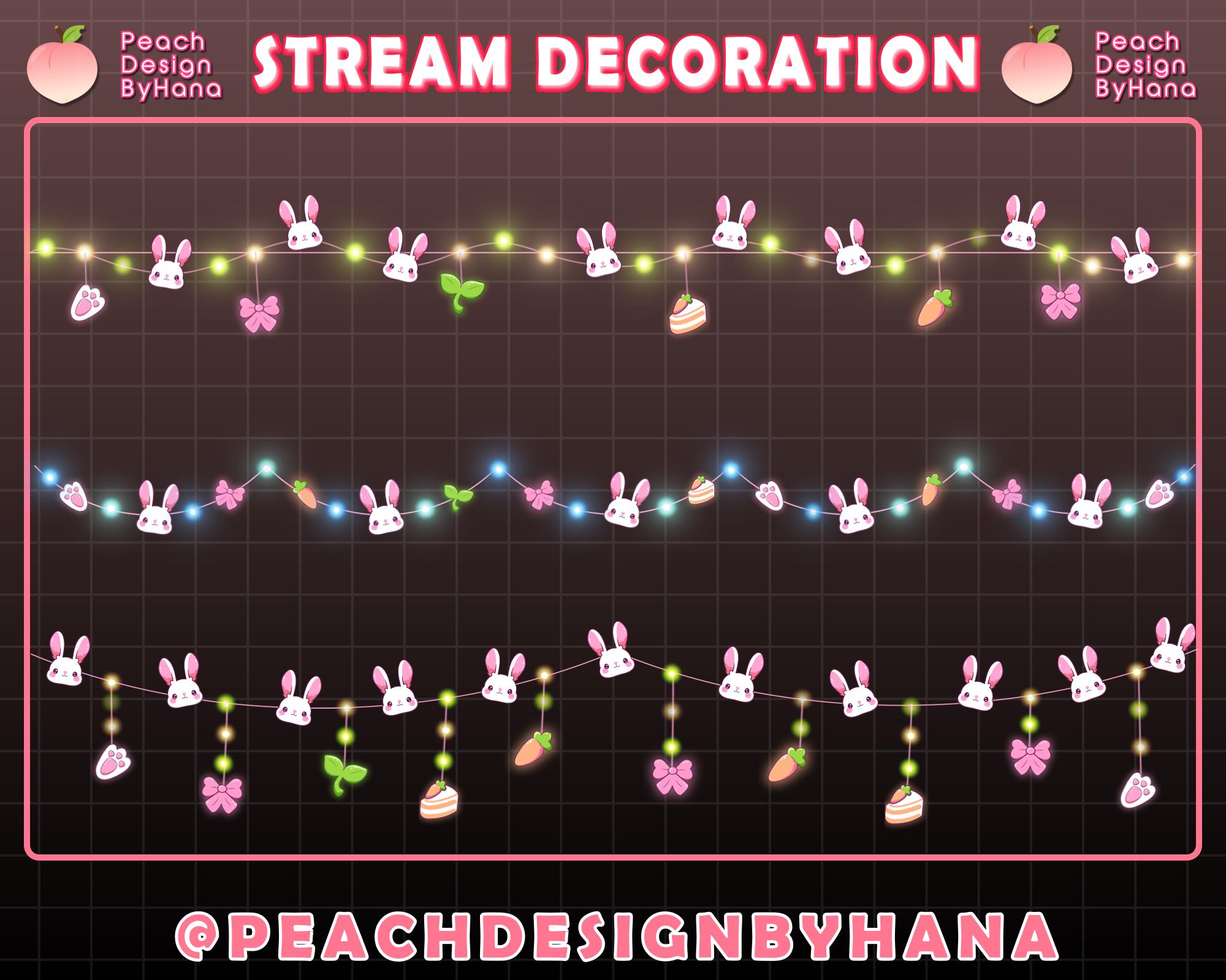 3x Animated Bunny – Easter Egg Twinkle String Light Stream Overlay | Cozy Decoration for Twitch, Vtuber, OBS and Streamlabs
