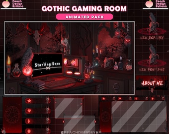 Geanimeerd Halloween Gothic Gaming Room Stream-pakket| Gotische twitch-overlay | Twitch-overlay met donker thema voor streamer
