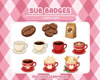 Cozy Cafe Sub Badges - Coffee Sub Badges for Twitch, YouTube, Discord - Capuchino Sub Badges - Xmas Sub Badges, Christmas Sub Badges