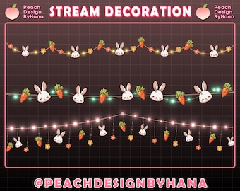 3x Animated Bunny – Carrot Twinkle String Light Stream Overlay | Cozy Decoration for Twitch, Vtuber, OBS and Streamlabs - Easter decoration