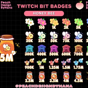 30x Lovely Bee Twitch Bit Badges, Numbers Bit Badges for Streamers YouTubers and Discord, Bee Twitch Bit Badges...