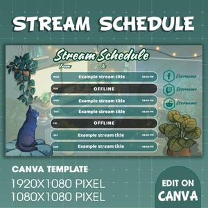Stream Schedule - Cozy Black Cat in Gaming Room | Twitch Streaming Schedule | Cute Cat Stream Overlays | Canva Template
